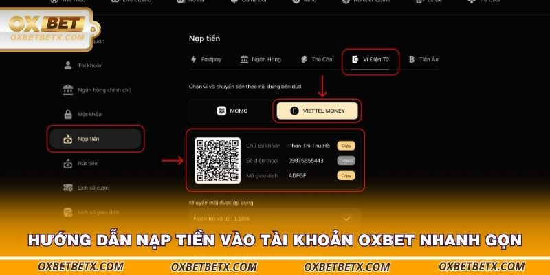 Hướng dẫn nạp tiền vào tài khoản OXBET nhanh gọn